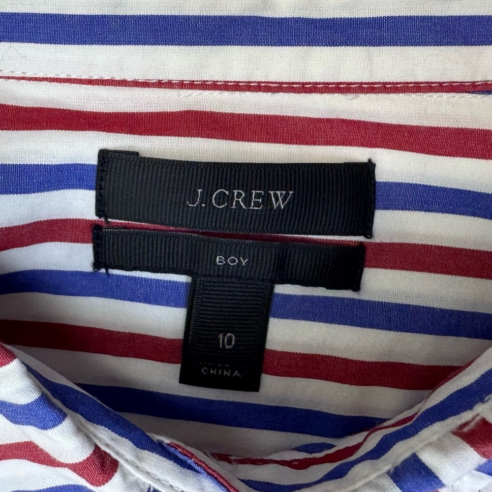 J. Crew Stripe Boy Button Up Down Front Shirt Blue Red Trifecta 10 Classic - Picture 13 of 15
